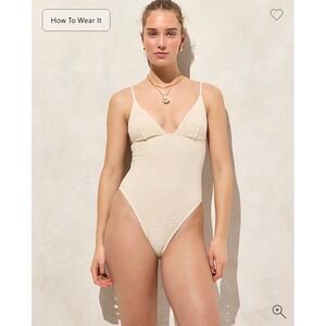 NEW J Crew Plunge Crochet One Piece Swimsuit Antique White Size 16